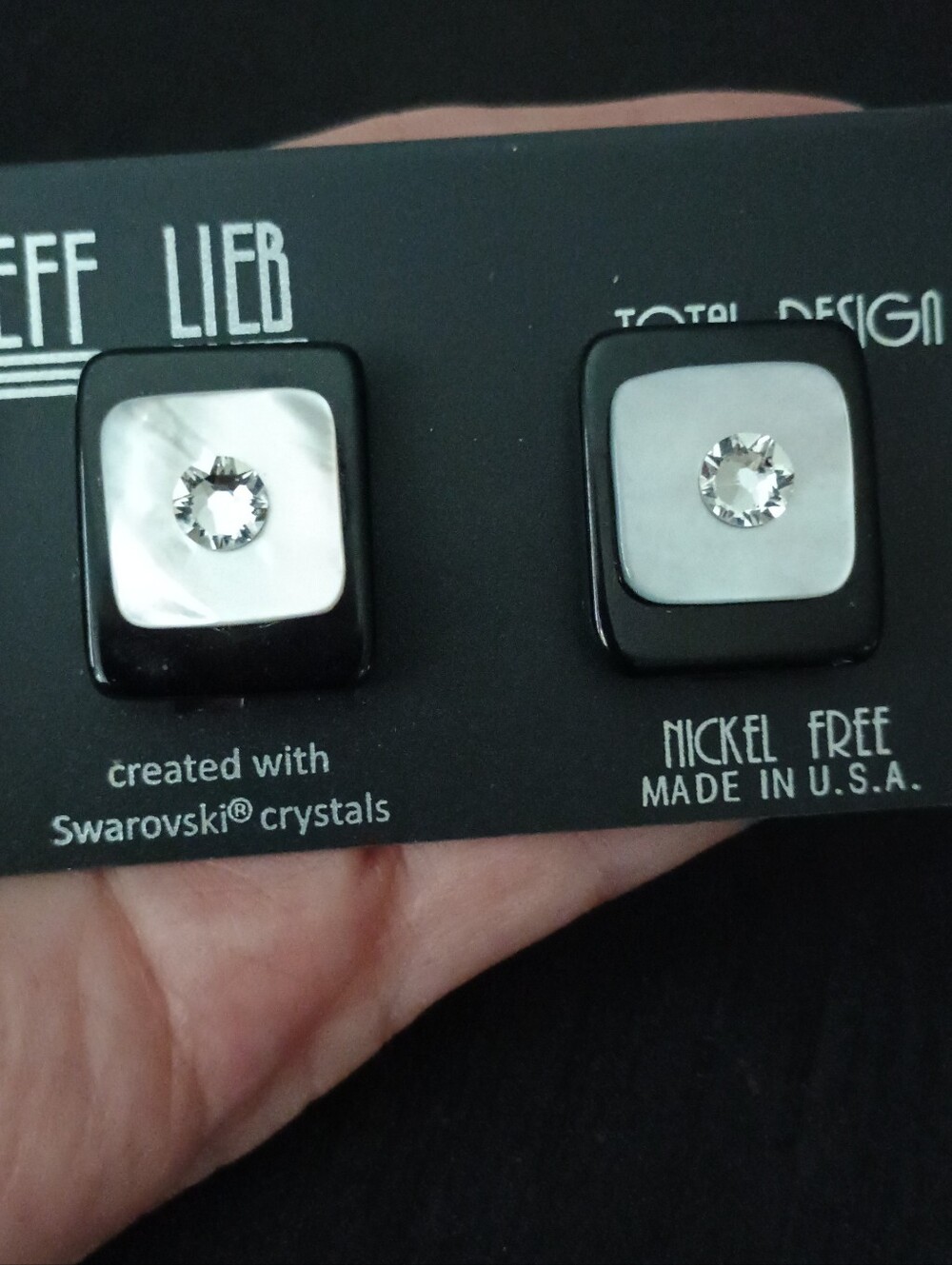 Vintage Black and White Square Swarovski Crystal Clip On Earrings By Jeff Lieb